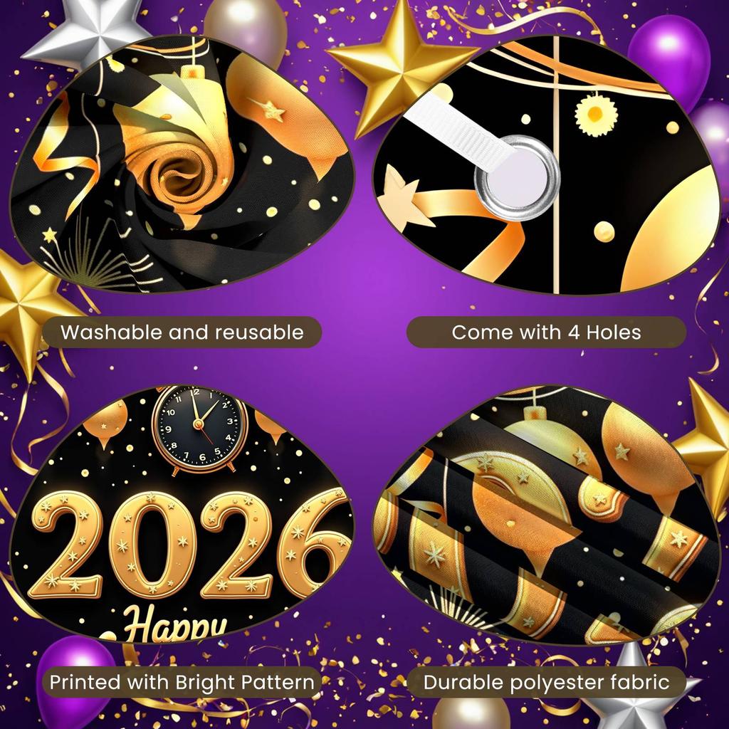 Holiday Banner Shiny Stars Festive Celebration Banner Holiday Event Display Black Background Year 2026 Display For Family Party