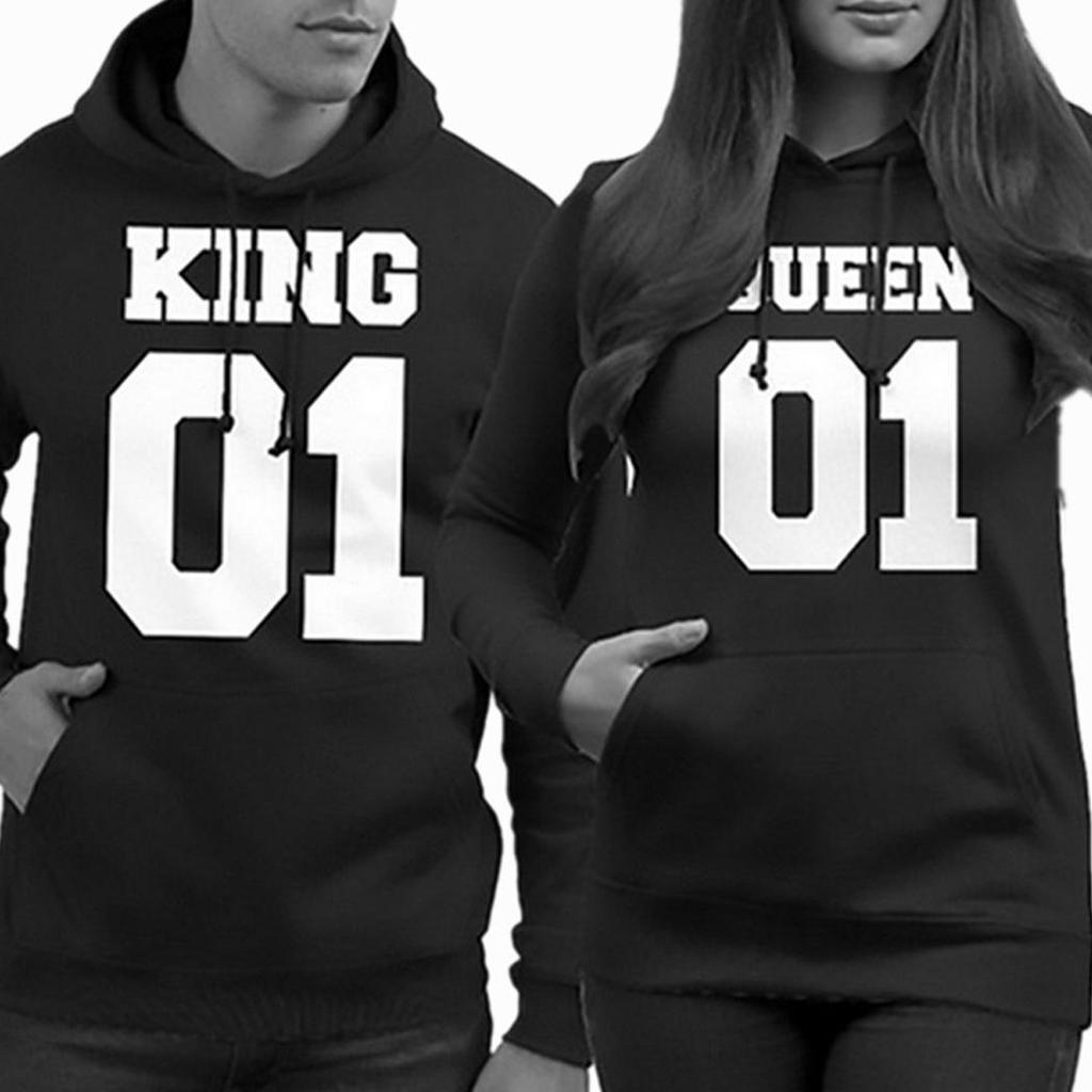 Les Femmes Couple Sweat Capuche Occasionnel King Queen Pull