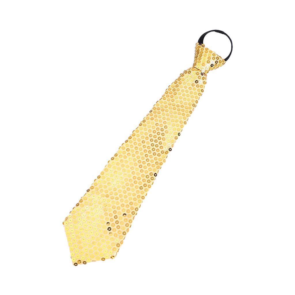 Unisex Pre-Tied Necktie with Adjustable Zipper Design Shiny Sequins Skinny Tie for Weddings Graduation Party Costume