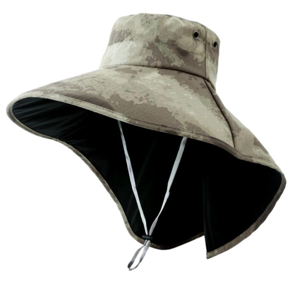 (M, Green) Men Sun Hat, Camouflage Wide Brim Bucket Hat Sun Protection Hat Summer Cap for Outdoor Camping