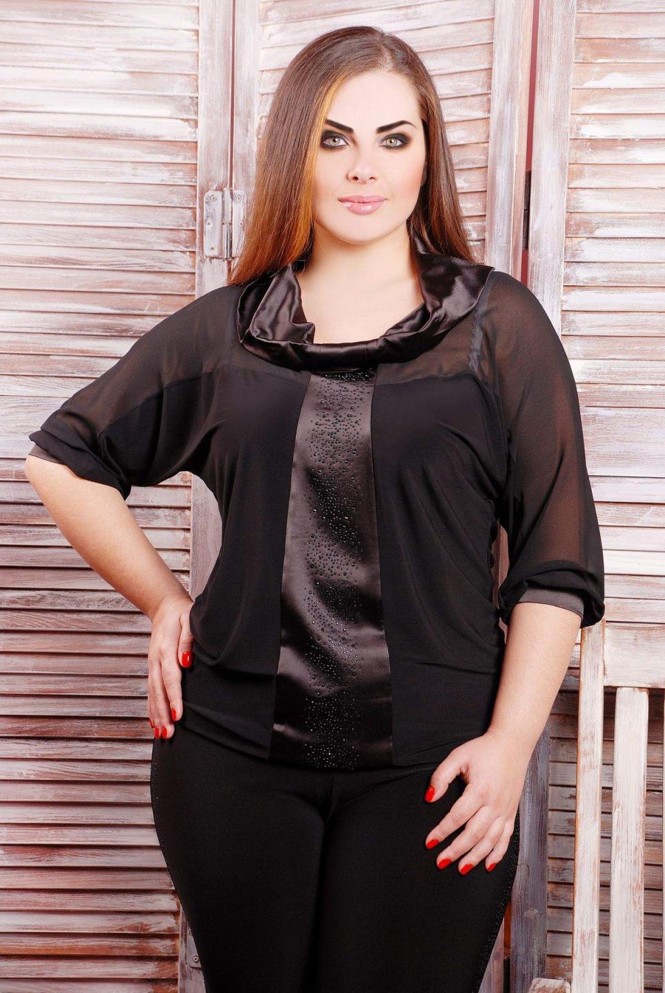 

Блуза з атласним оздобленням Tatiana ЛІЗА XL чорний