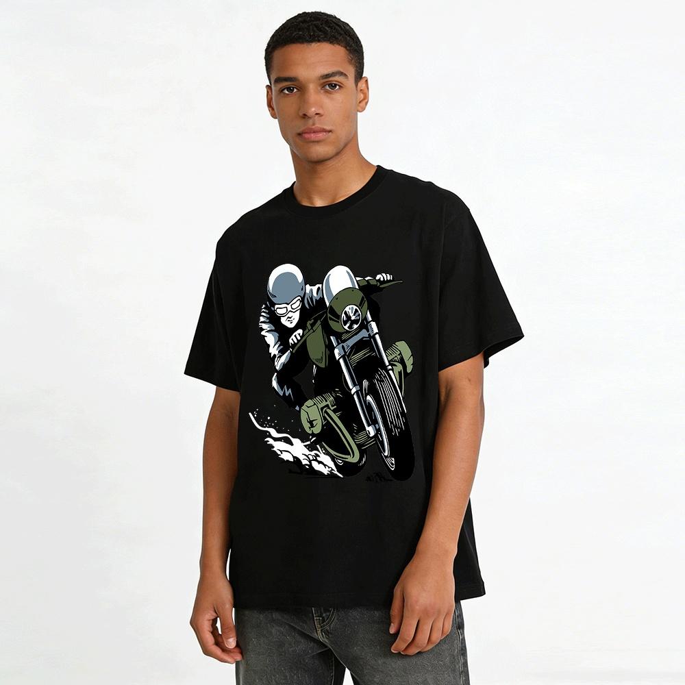 Vintage Motorcycle Lean Print T-Shirt For Riding Culture Enthusiasts Pure cotton T-shirt