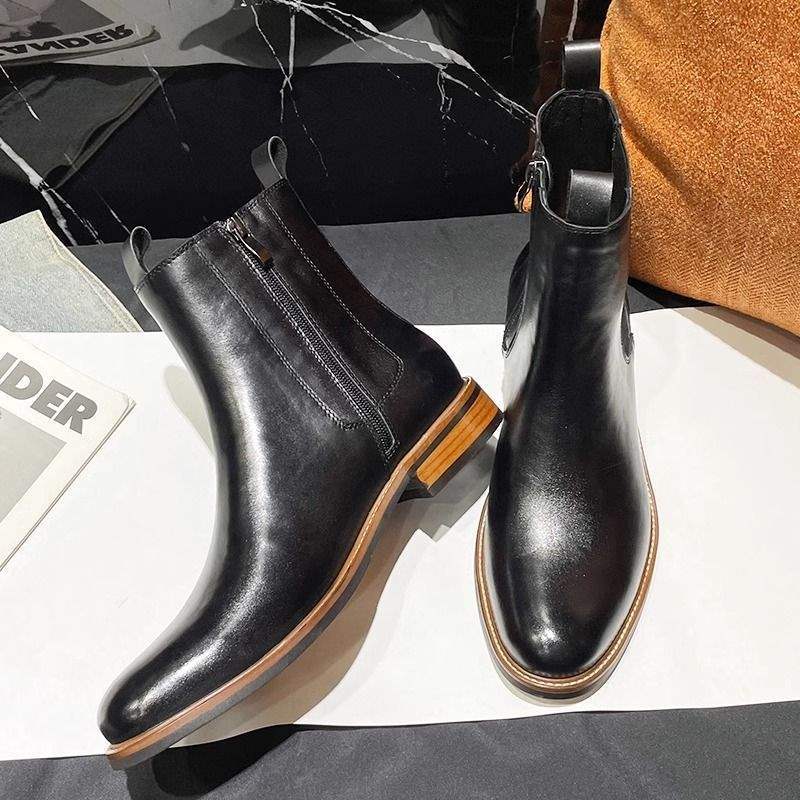 Chelsea men's boots 2025 new spring men's shoes high-top British leather boots men's business one-pedal Martin boots men's