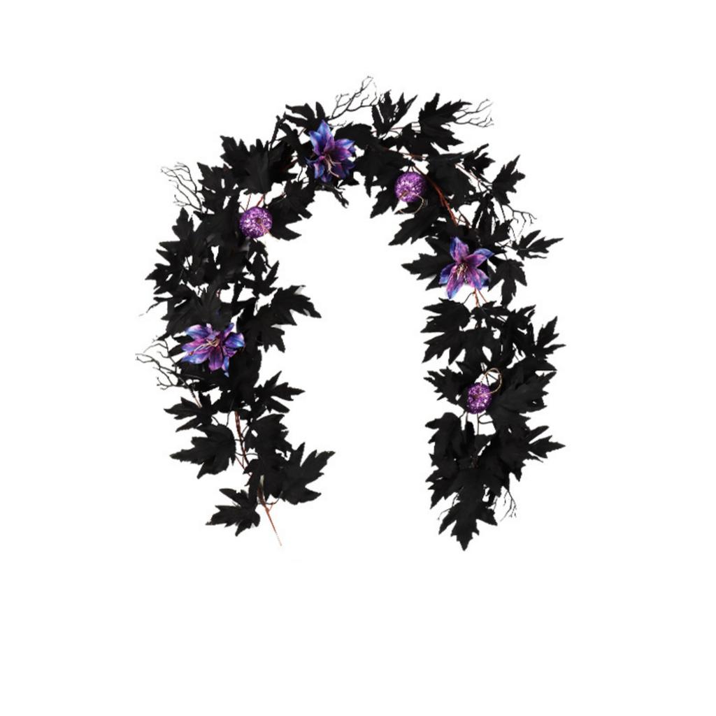 Artificial Maple Leaf Pumpkin Vine Garland with Light String 170-180cm Halloween Decorative Branches for Indoor Outdoor Use