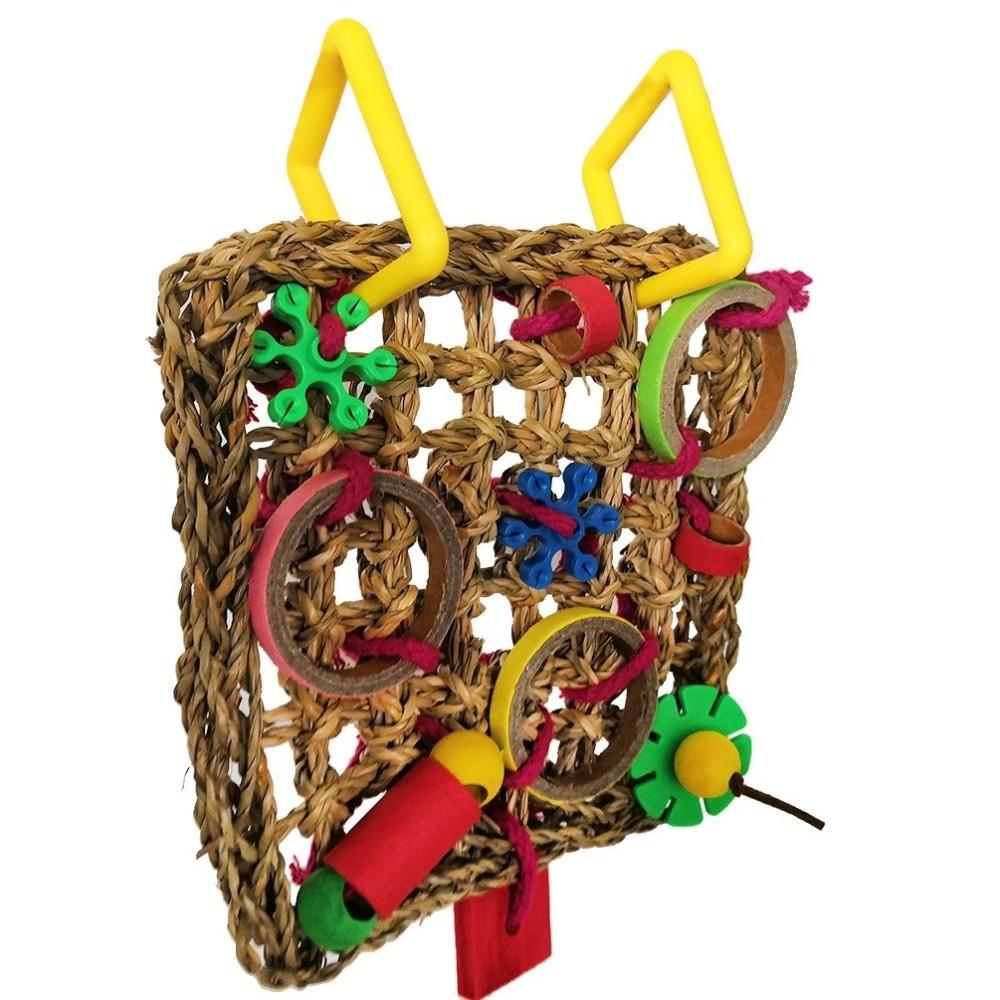 New Natural Rattan Parrot Bite Toy Hanging Interactive Bird Teething Toy Colorful Durable Parrot Climbing Net Pet Supplies