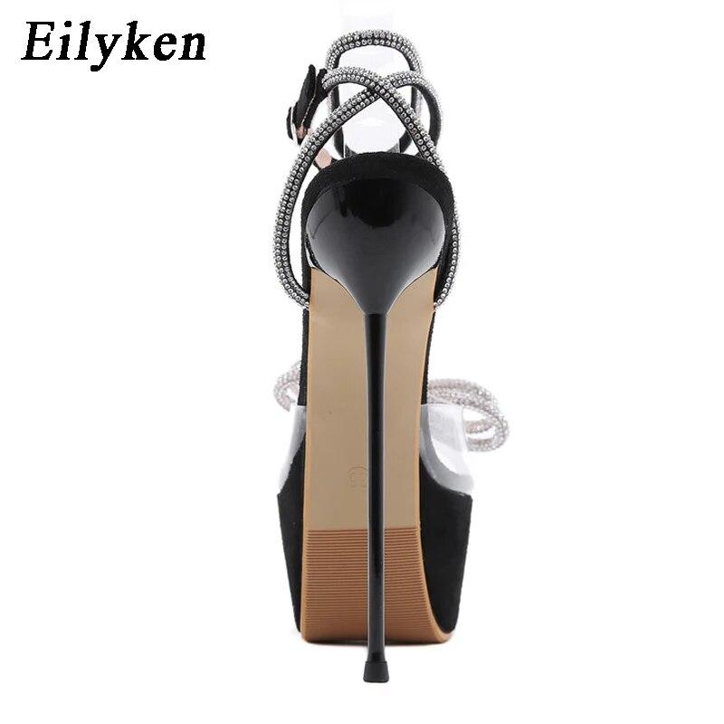 Eilyken Design PVC Transparentní Platforma Dámské Sandály 2024 Summer Sweet Butterfly-Knot Crystal Sponka Pásek Vysoké podpatky Boty