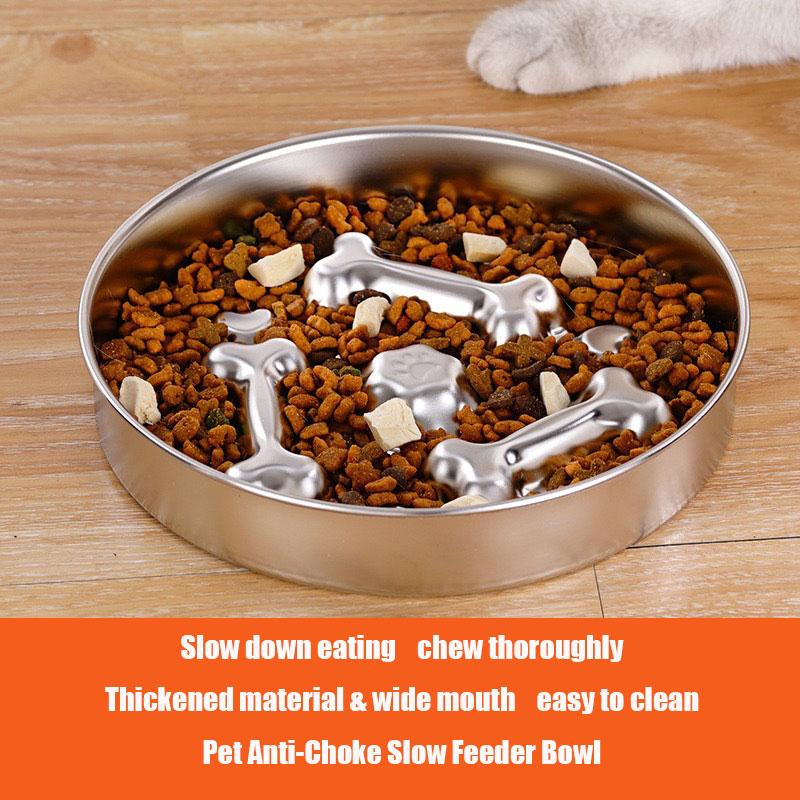 Food‑Grade 304 Stainless Steel Pet Bowl, Anti‑Slip Anti‑Tip Large‑Capacity Slow Feeder Bowl for Dogs & Cats Daily Feeding