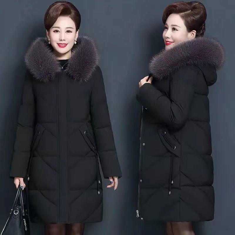 Cold-proof middle-aged and old mother down jacket, new fashionable warm white duck down fox fur jacket