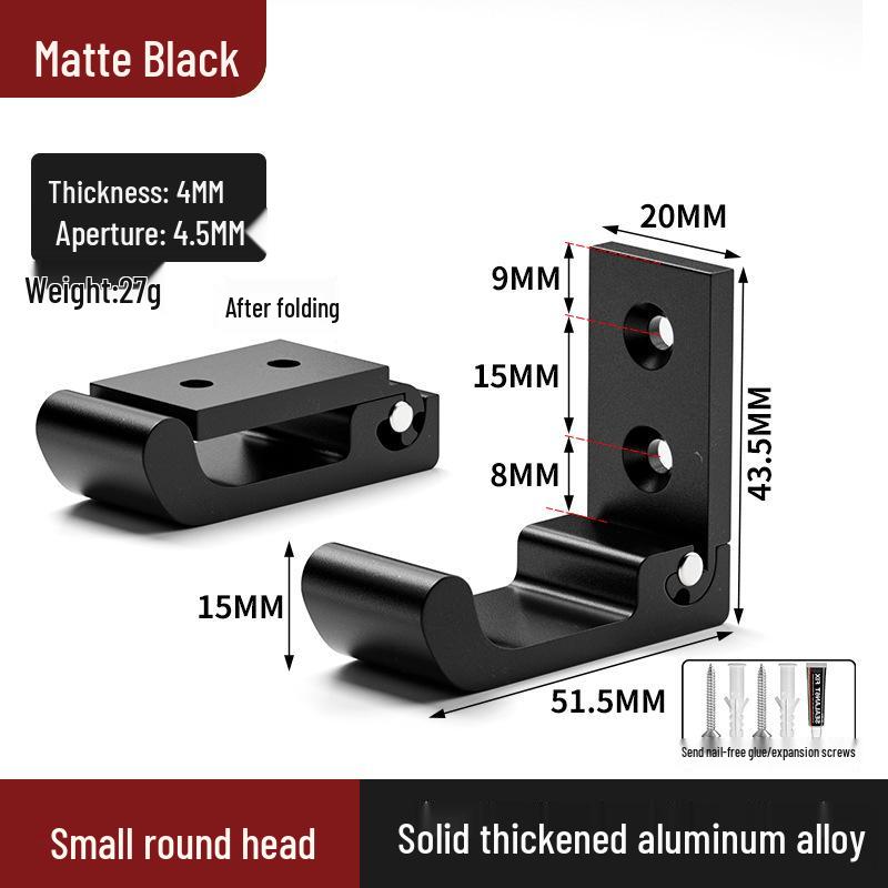 Black Aluminum Alloy Folding Wall-Mounted Coat Hook - Punch-Free, Solid Single Hook