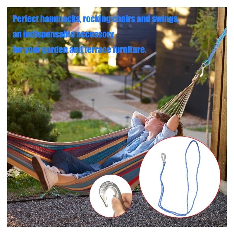 Weather Resistant 150cm Blue Hammock Attachment Rope with Hook for Outdoor Tree Hanging Chair and Playgrounds Activity