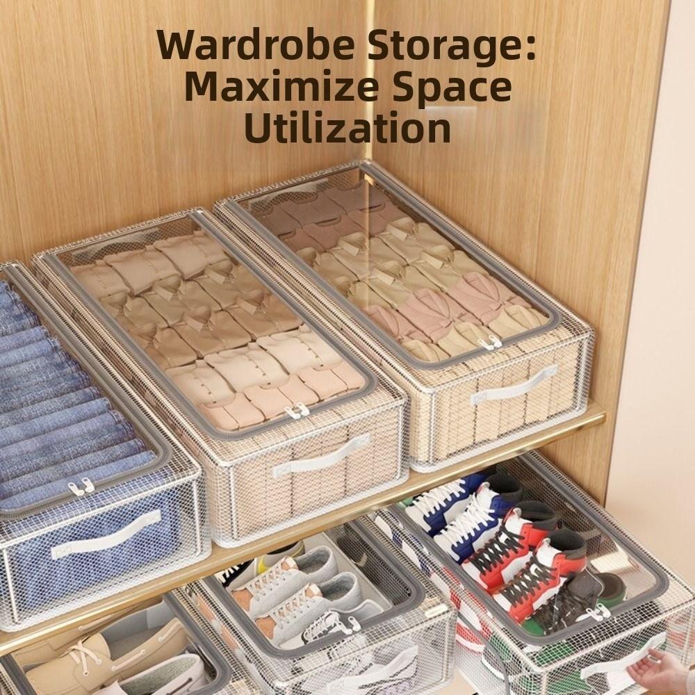 Stackable Transparent Shoe Box Folding Clothes Quilt Storage Box Durable Shoe Holder  Bedroom