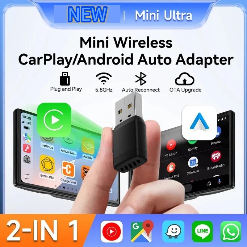 2 in1 Wireless CarPlay AI Mini Android Auto Box Plug&Play Automatic Connection Compatible with 99% of Cars with OEM Wired CarPlay
