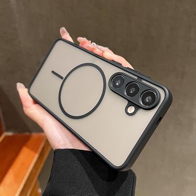 Wireless Charge Magnetic Matte Phone Case For Samsung S25 Ultra S24 FE S23 Plus S22 S21 TPU Soft Edge Shockproof Clear Hard PC Back Cover