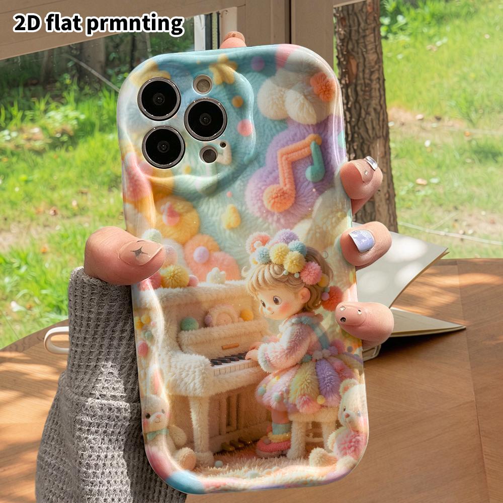 Phone Case: 2D flat, fits iPhone 18 17 16 15 14 13 12 Pro protective case, little girl with yarn, perfect Christmas and Halloween holiday gift