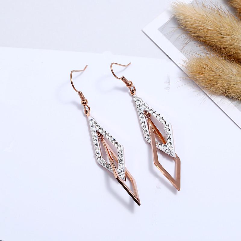 Eleganti Orecchini Geometrici a Doppio Anello in Acciaio di Titanio, Forma a Diamante, Personalità Lunga