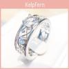 Geometrischer Verlobungsring mit blauem Saphir und Zirkonia für Damen und Herren