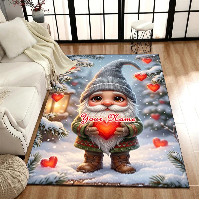 1PC Custom Name Gnome Heart Snow Theme Floor Mat Ideal for Living Room, Game Rooms, Office, Bedroom,Floor Mat Playful Design