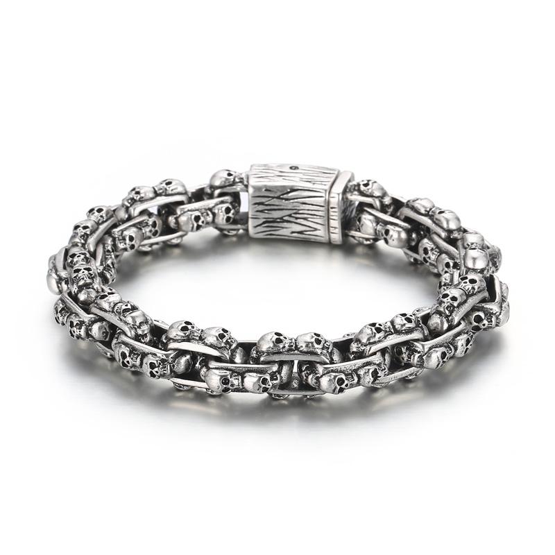 

Kalen 13mm Stainless Steel Men s Skull Bracelet Vintage Boiled Black Chain Gothic Accessories 19-23 Thick Bracelet Party Jewelry 23cm