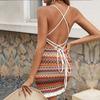Sommer Sexy Quadrat Kragen Strap Farbe Streifen Gestrickte Mode Gezogen Leakback Strap Asymmetrische Vestidos