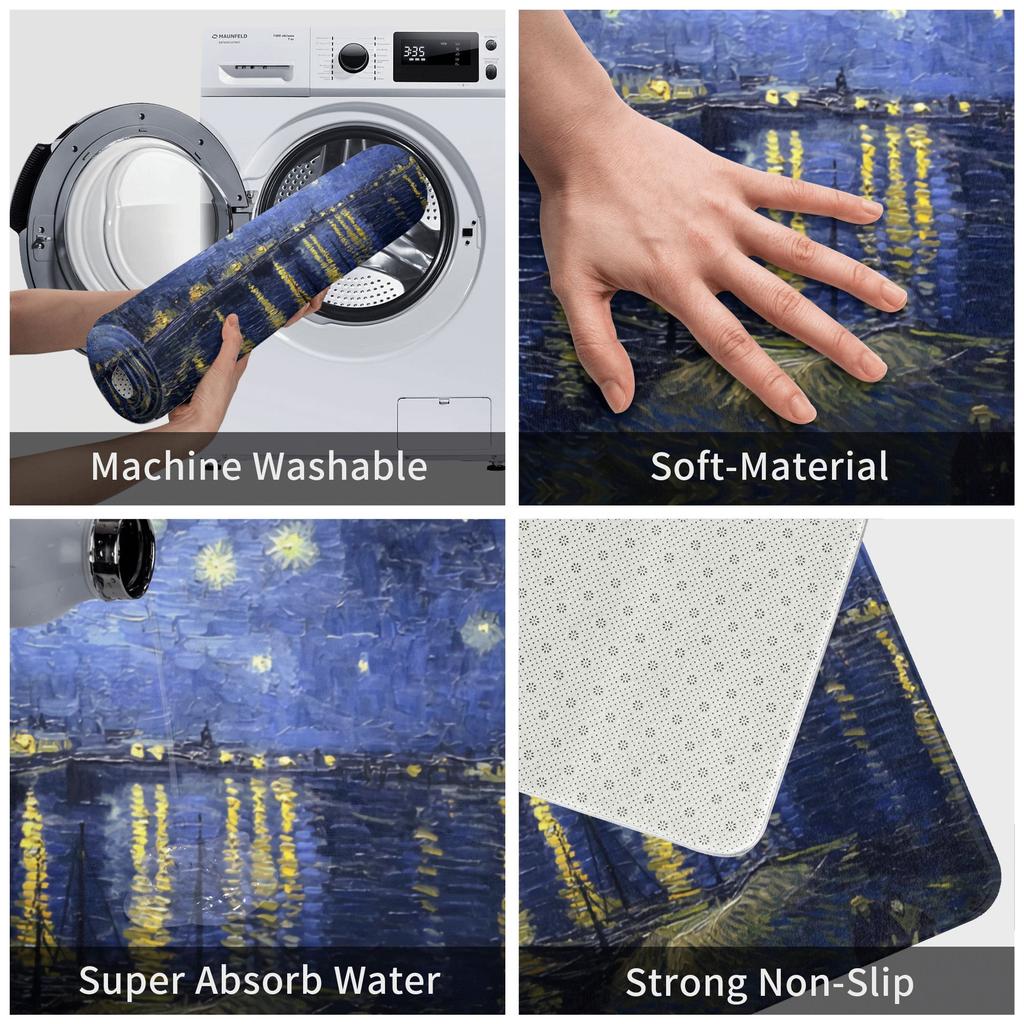 Van Gogh Starry Night Doormat Anti-Slip Entrance Bathroom Kitchen Door Floor Mat Over The Rhone Garage Carpet Rug