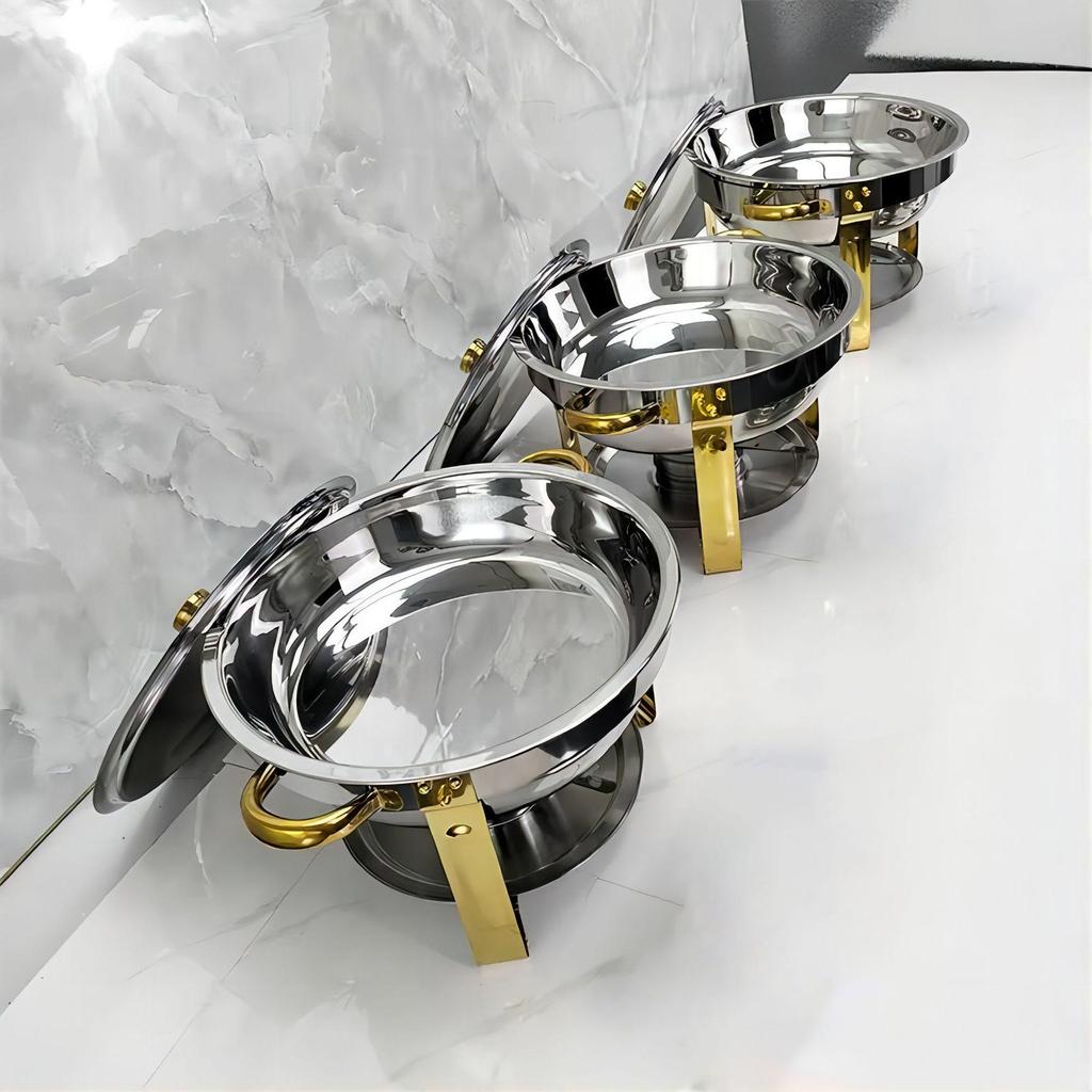 Round Stainless Steel Buffet Stove - Golden Food Warmer for Hotels & Restaurants