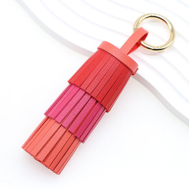 Handmade Bohemian Leather Tassel Keychain Colorful Decor Pendant for Beach Bag Key Summer Holiday Gift for Kids