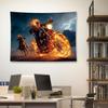 Flaming Skull Rider on Motorcycle and Horse Wall Mural 2D HD Print Action Scene Fantasy Art Dark Theme Home Bedroom Tapestry