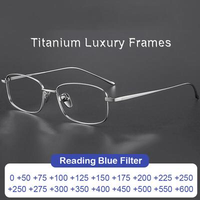 Ultralight Titanium Reading Glasses Square Small Frame Simple Design Anti Blue Light Presbyopia Eyewear Prescription Customize