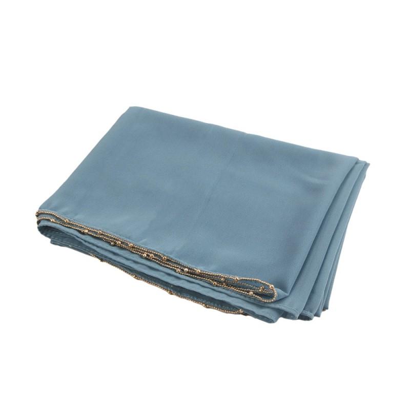 Lightweight Chiffon Scarf With Gold Chain Trim Womens Head Wrap One-Sided Solid Color