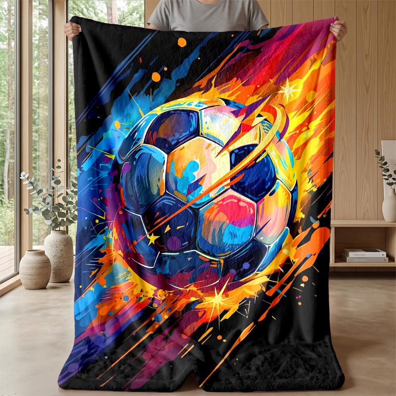 Soccer Ball in Flames Theme blanket Lightweight Warm Flannel Blanket Decorative Throw Blanket for Home Decoration