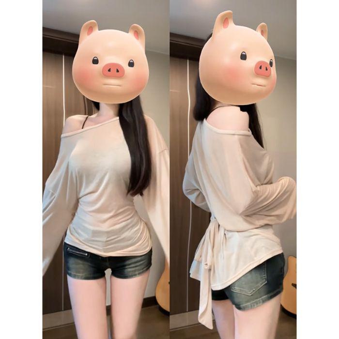 

Пикантный топ с открытыми плечами и завязками, стройнящий: Универсальный, Сексуальный, Чистый Дизайн для Лета. Large хаки