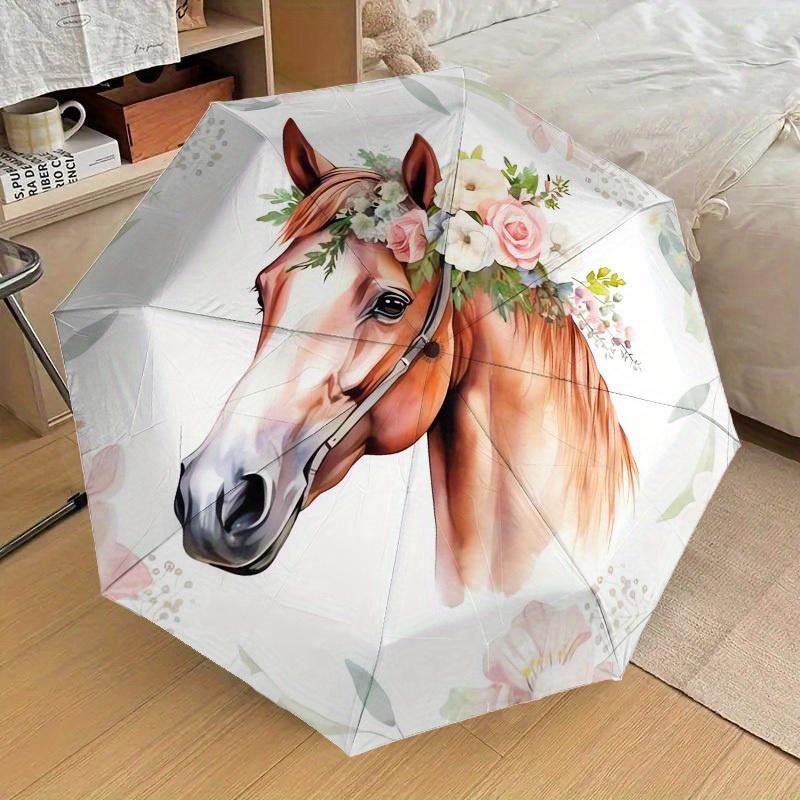 1pc Horse Floral Themed High-quality Umbrella,Automatic Opening and Closing Umbrella,Multi-functional Umbrella G0811320