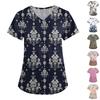 Mărimi MariUniforme Medicale Imprimate Topuri de Lucru pentru Femei Decolteu în V Încrucișat Imprimeu Mânecă Scurtă Tricouri Amuzante Îmbrăcăminte de Lucru Tricou cu Buzunare