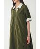 STUDIO TOMBOY Color Block Collared Short Sleeve Dress_Dark Khaki 9176241983