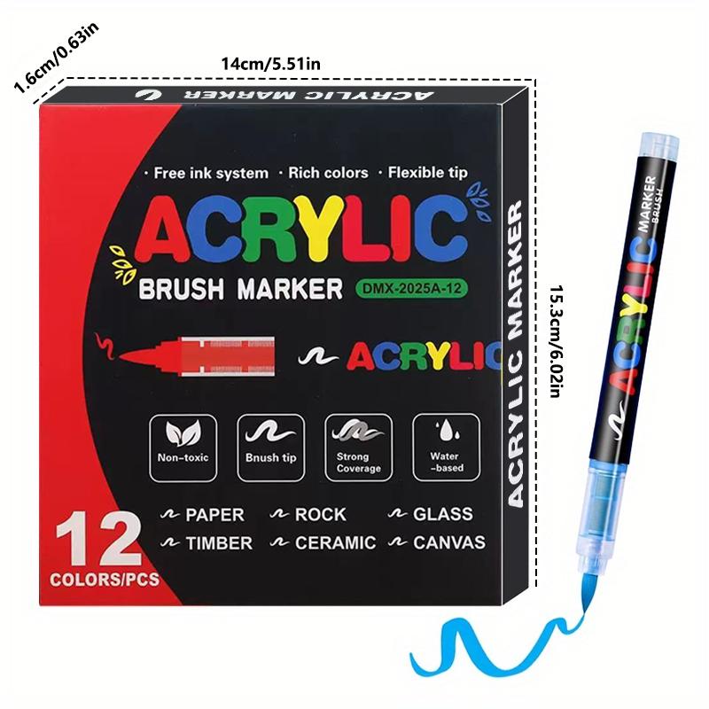 Acrylic Markers Brush Tip Paint Marker 12-72 Colors Acrylic Paint Pen for Rock Canvas Wood Ceramic Adult Coloring DIY Crafts