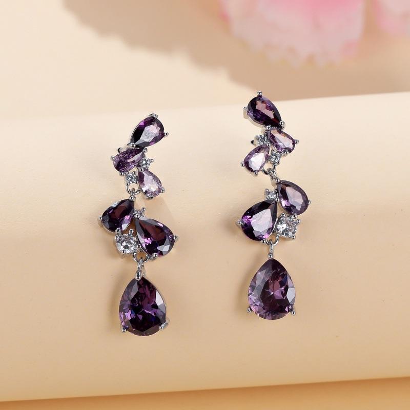 Platinum White Diamond Flower Leaf Pendant Earrings Zircon Water Drop Atmosphere