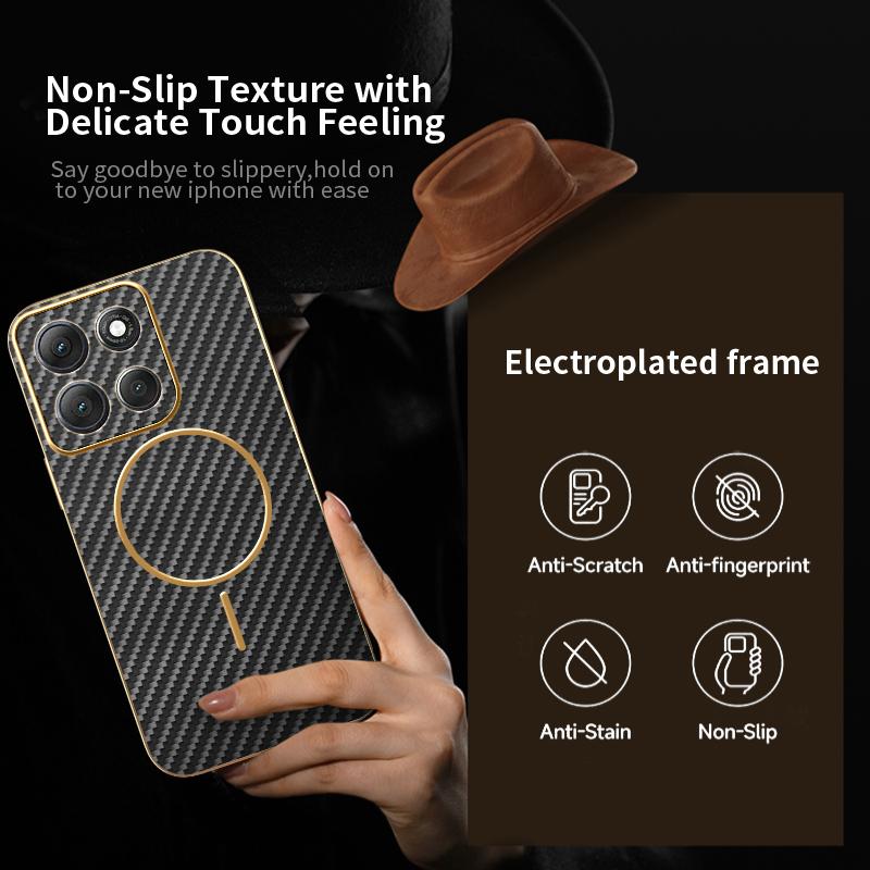For MOTO G86 G86 Power Electroplated Carbon Fiber Magnetic Fingerprint-resistant Shockproof Phone Case