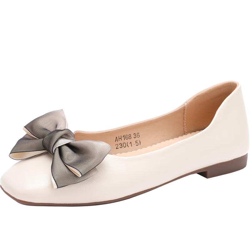 ZHR Women s Elegant Square Toe Leather Loafers with Bow 39