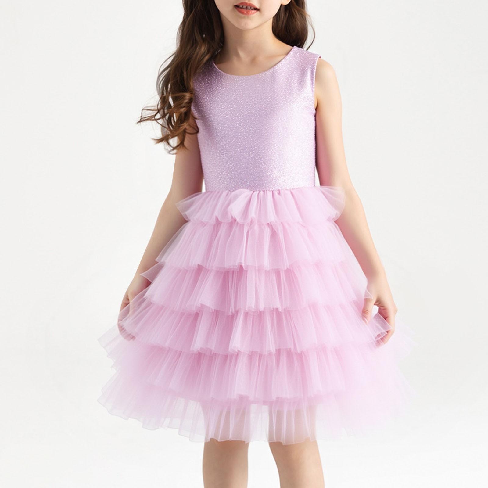 

Детское платье-торт без рукавов с пайетками, платье принцессы 100 розовый