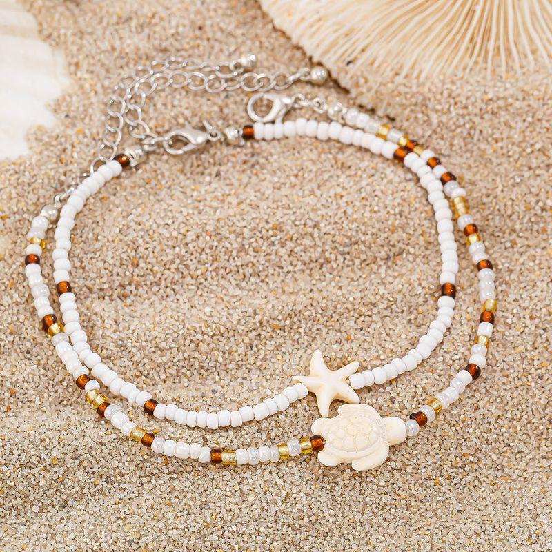 Set of Starfish and Turtle Seed Bead Anklets, European and American Winter Style, Trendy Internet Celebrity Ins Beach Travel Photography Accessories