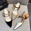 Spetsiga damsandaler låga klackar fest sandaler dam gladiator sandal designer sommarpumps slingback klännings tofflor