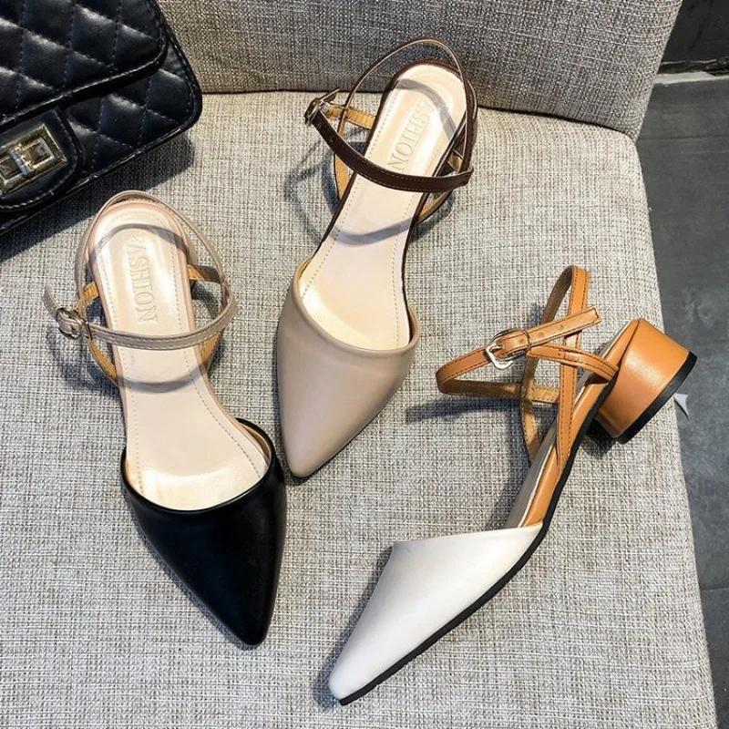 Spetsiga damsandaler låga klackar fest sandaler dam gladiator sandal designer sommarpumps slingback klännings tofflor