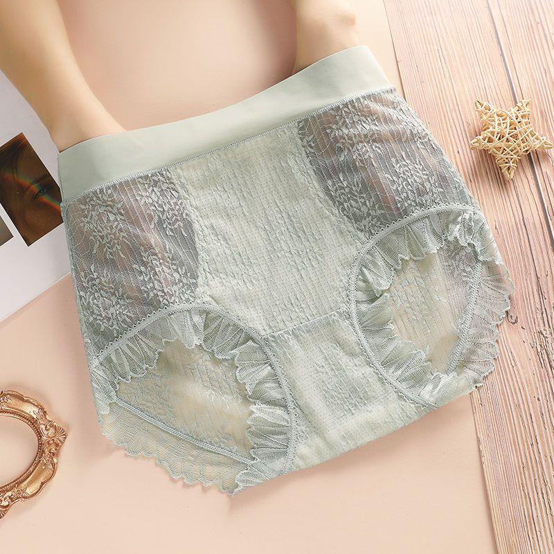 3pcs Women's Plus-Size High-Waisted Lace Tummy Control Pants Thin Sexy Breathable Abdomen-Slimming Butt Lifting Silk-Infused Triangle Panties