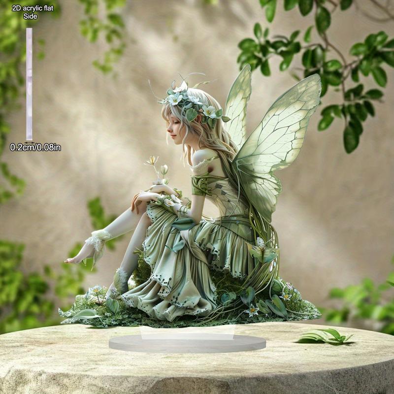 Creative Green Angel - 2D Flat Acrylic Desktop Ornament, Wall Decor Art, Four Seasons Decoration, Novelty Home Decor, Perfect Durable for Bedroom