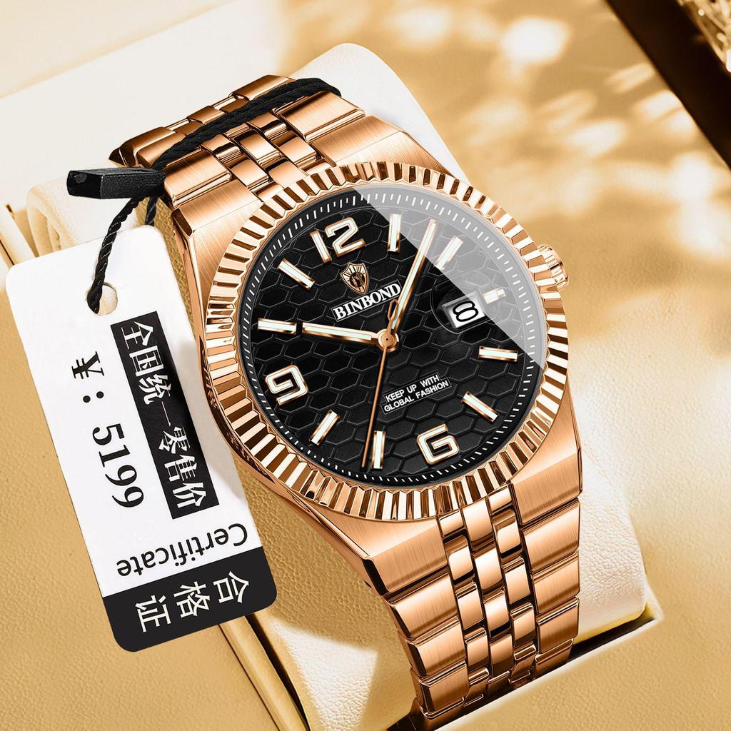 Binbang BINBOND Men's Luminous Waterproof Watch with Calendar and Large Dial