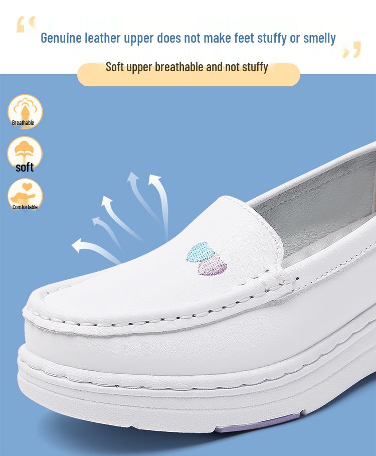 Summer Non-Slip Leather Nurse Shoes: Double Air Cushion, Thick Soft Sole, Breathable, Comfortable for Medical Work