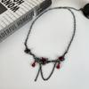 Punk Red Zircon Pendant Necklace Dark Gothic Silver Black Tassel Chain Choker Layered Hip Hop Collarbone Neck Chain for Women