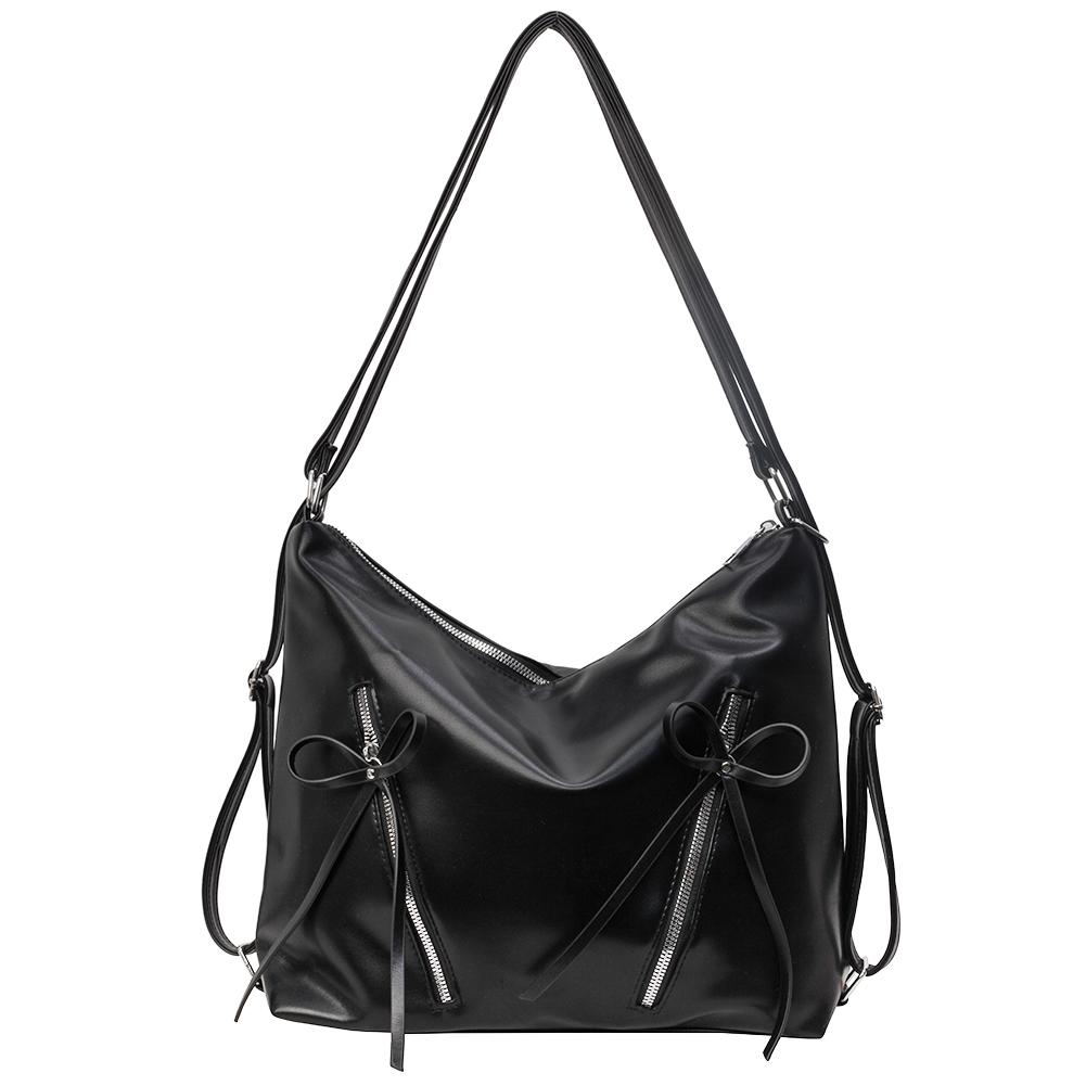 Cute Bow Designer Tote Bag PU Leather Trendy Crossbody Bag Solid Color Casual Daypack with Zipper Satchel Purse