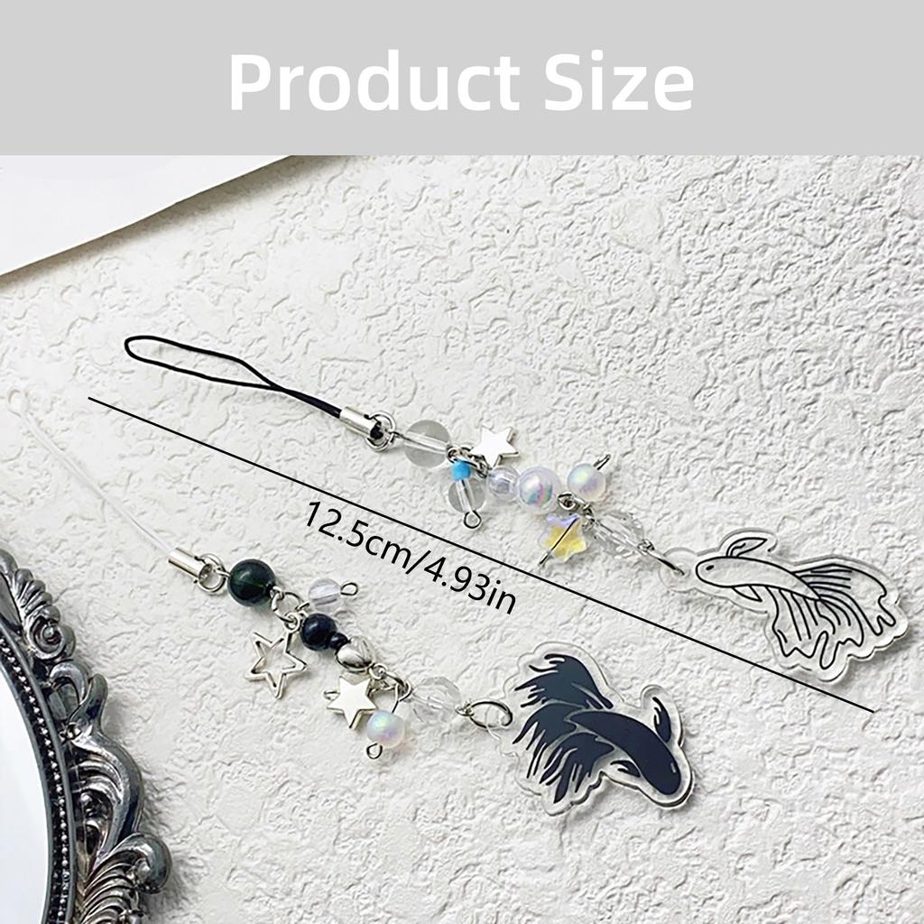 Fashionable Acrylics Fish Cross Bead Phone Charm Lanyard Multipurpose Keychain Pendant Pack of 2 for Trendy Women