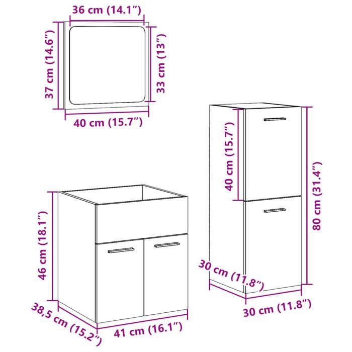 VidaXL Ensemble de meubles de salle de bain 3 pcs gris béton 3324870